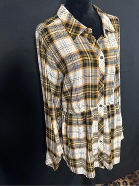 NWT Torrid Yellow Black White Plaid Peplum Button-Front Tunic